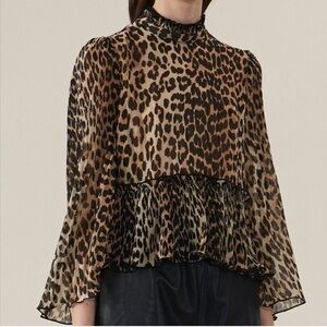NWOT GANNI Leopard Print Blouse